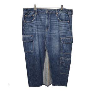 American Eagle Jeans Skirt Low-Rise Maxi Cargo Pockets 18 Stretch Front Slit